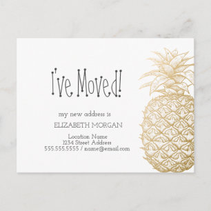 Carte Postale Faire-part J'ai déménagé, Chic Gold Pineapple Nouvelle Adress