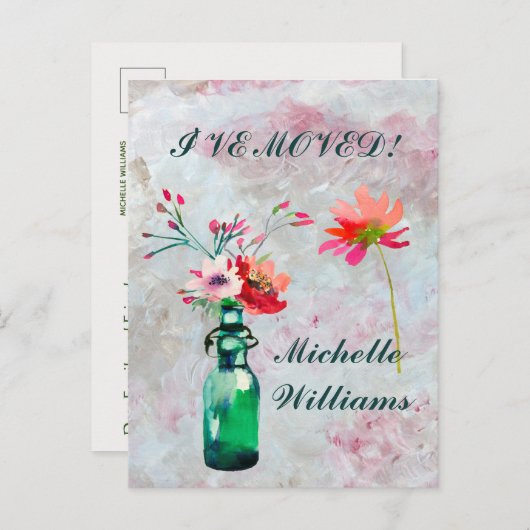 Carte Postale Faire-part J'ai déménagé classique élégant Pastel Floral Move (Devant / Derrière)