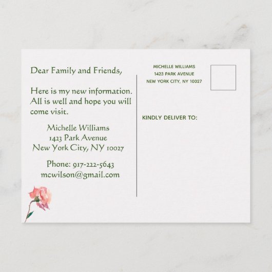 Carte Postale Faire-part J'ai déménagé classique élégant Pastel Floral Move (Dos)