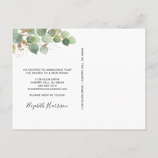 Carte Postale Faire-part J'ai déménagé Eucalyptus Verdure Aquarelle Moving (Dos)