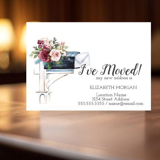 Carte Postale Faire-part J'ai déménagé, Fleurs de boîte aux lettres aquarel