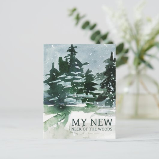 Carte Postale Faire-part J'ai déménagé Forêt de pins Aquarelle (Debout devant)