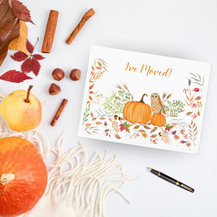 Carte Postale Faire-part J'ai déménagé le feuillage d'automne avec un hibou