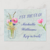 Carte Postale Faire-part J'ai déplacé Aquarelle Florale Classic Move (Devant)