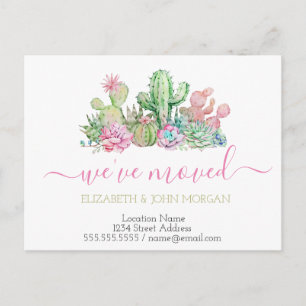 Carte Postale Faire-part J'ai Déplacé Aquarelle Froide Cactus Succulente