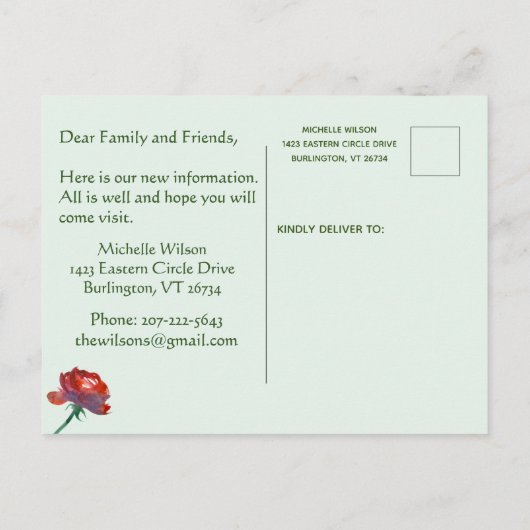 Carte Postale Faire-part J'ai déplacé classique Eucalyptus Green Elegant Mo (Dos)