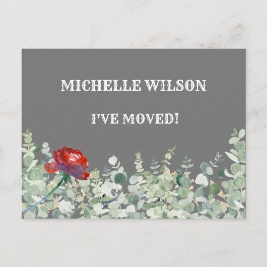 Carte Postale Faire-part J'ai déplacé classique Eucalyptus Green Elegant Mo (Devant)