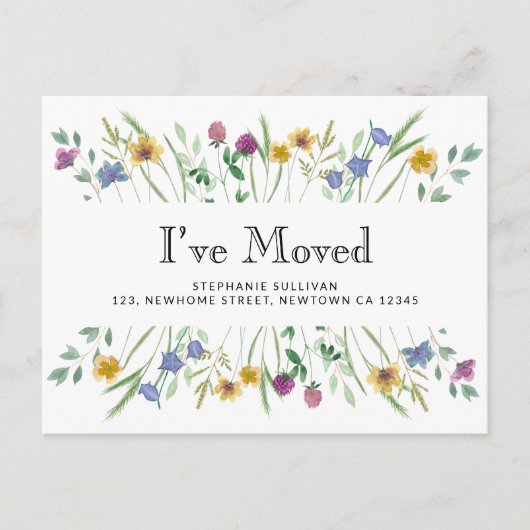Carte Postale Faire-part J'ai déplacé le Fleur sauvage d'aquarelle Moving (Devant)