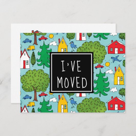 Carte Postale Faire-part J'ai déplacé mignon Cartoon Town Nouvelle adresse (Devant / Derrière)