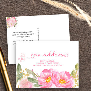 Carte Postale Faire-part J'ai déplacé Pink Gold Aquarelle Floral Nouvelle a