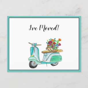 Carte Postale Faire-part J'ai Déplacé Scooter Vert Vespa
