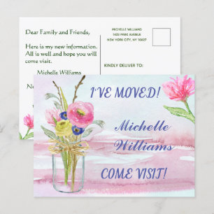 Carte Postale Faire-part J'ai déplacé un budget élégant Fleurs de rose rose