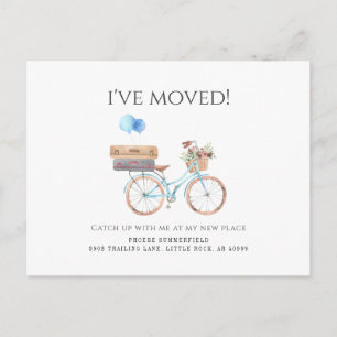 Carte Postale Faire-part J'ai déplacé Watercolor Blue Bike Nouvelle adresse