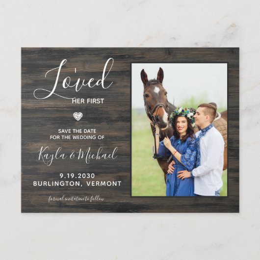Carte Postale Faire-part J'Aimais Son Premier Rustic Horse Photo Mariage (Devant)