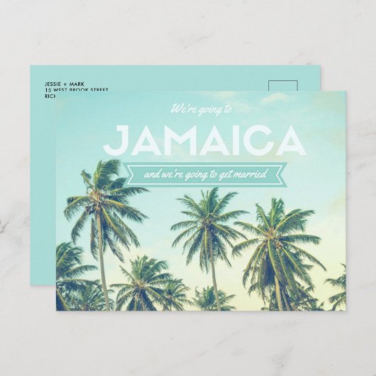 Carte Postale Faire-part Jamaïcain : un mariage tropical sur la plage sauve (Devant / Derrière)