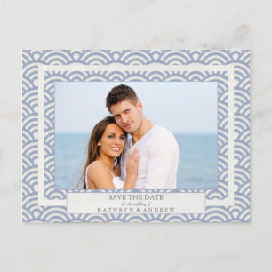 Carte Postale Faire-part Japon Seigaiha Vagues Enregistrer La Date Photogra