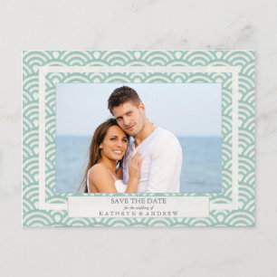 Carte Postale Faire-part Japon Seigaiha Vagues Enregistrer La Date Photogra