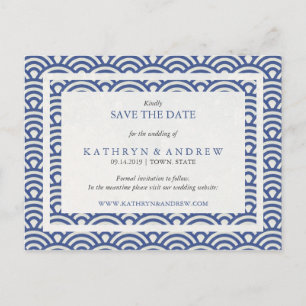 Carte Postale Faire-part Japon Seigaiha Vagues Sauvez La Date Pas De Photo