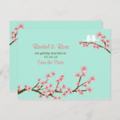 Carte Postale Faire-part Jardin de fleurs de cerisier rose mariage vert (Devant / Derrière)