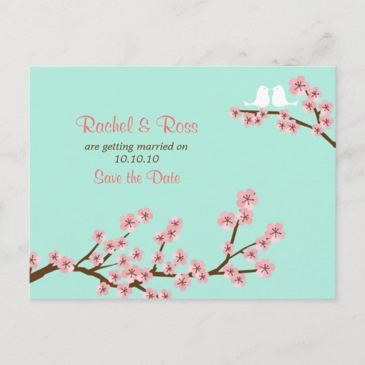 Carte Postale Faire-part Jardin de fleurs de cerisier rose mariage vert (Devant)