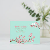 Carte Postale Faire-part Jardin de fleurs de cerisier rose mariage vert (Debout devant)