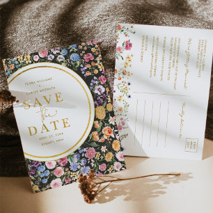 Carte Postale Faire-part Jardin de Fleurs Sauvages Coloré Mariage Économise