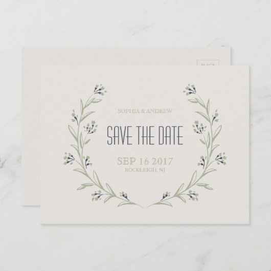 Carte Postale Faire-part Jardin élégant Fleurs mariage rustique save the da (Devant / Derrière)