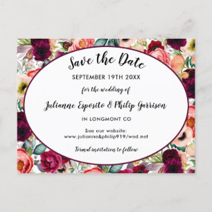 Carte Postale Faire-part Jardin Romantique Fleurs Mariage Enregistrer la Da