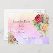 Carte Postale Faire-part Jardin rose Jaune Fleurs Roses Enregistrer la date (Devant / Derrière)