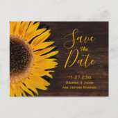 Carte Postale Faire-part Jaune Brun Bois Rustique Tournesol Enregistrer La (Devant)