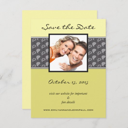 Carte Postale Faire-part Jaune Citron Chartreuse Paisley Photo Enregistrer (Devant / Derrière)