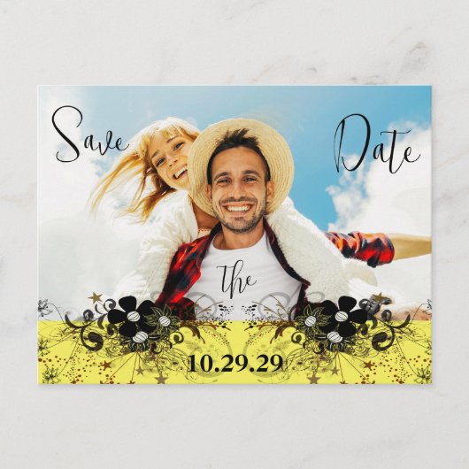 Carte Postale Faire-part Jaune et violet Enregistrer la date avec VOTRE pho (Devant)