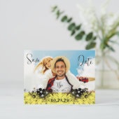 Carte Postale Faire-part Jaune et violet Enregistrer la date avec VOTRE pho (Debout devant)