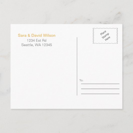 Carte Postale Faire-part jaune gris aquarelle floral enregistrer les dates (Dos)