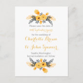 Carte Postale Faire-part jaune gris aquarelle floral enregistrer les dates (Devant)
