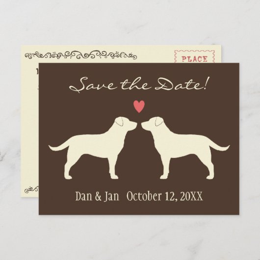 Carte Postale Faire-part Jaune Labrador récupère mariage Enregistrer la dat (Devant / Derrière)