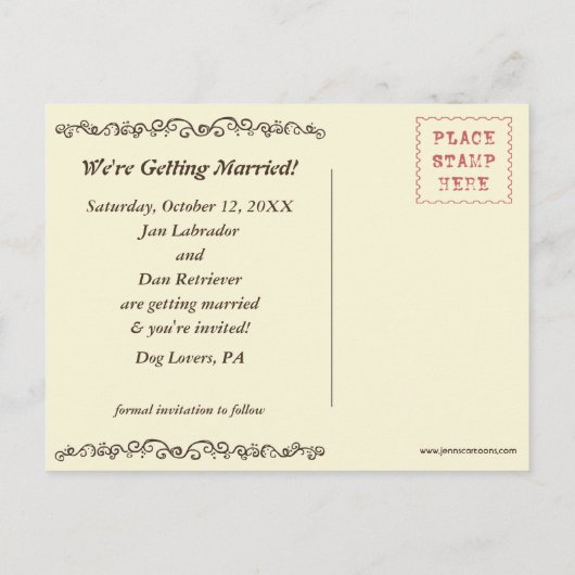 Carte Postale Faire-part Jaune Labrador récupère mariage Enregistrer la dat (Dos)