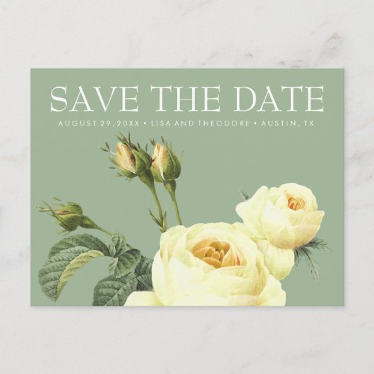 Carte Postale Faire-part Jaune rose ancienne Sage WEDDING save the date (Devant)
