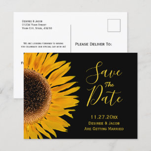 Carte Postale Faire-part Jaune rustique Tournesol Soleil Noir Enregistrer L