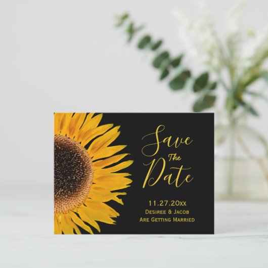 Carte Postale Faire-part Jaune rustique Tournesol Soleil Noir Enregistrer L (Debout devant)