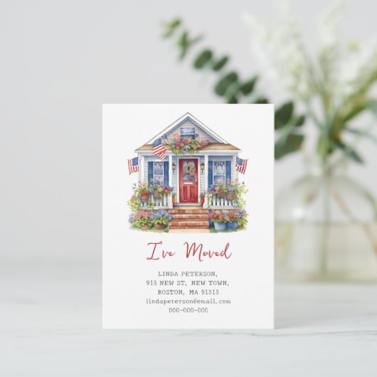 Carte Postale Faire-part Je déménage | 4 juillet Nouvelle Maison (Debout devant)