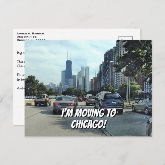 Carte Postale Faire-part Je déménage à Chicago Vos mots et photo (Devant / Derrière)