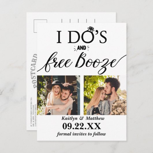 Carte Postale Faire-part Je fais & Boissons Gratuites Mariage Moderne Éparg (Devant / Derrière)