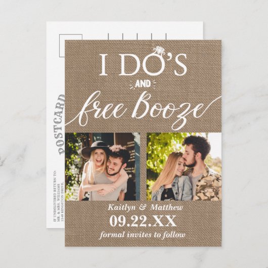 Carte Postale Faire-part Je fais & Boissons Gratuites Mariage Moderne Éparg (Devant / Derrière)