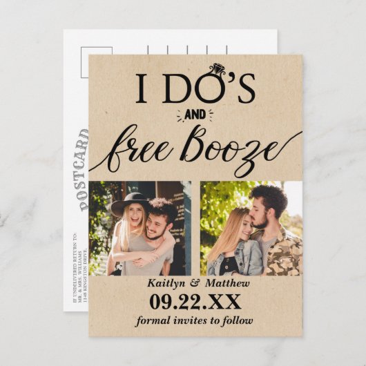 Carte Postale Faire-part Je fais des vœux & Boissons gratuites Mariage mode (Devant / Derrière)