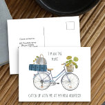 Carte Postale Faire-part Je suis en déplacement Vélo et bagage Funny Moving<br><div class="desc">Carte de faire-part mobile amusante avec aquarelle illustration d'un vélo chargé de bagages et de plantes domestiques. Le design est lettré avec la typographie de police blanche et maigre et est entièrement modifiable. L'exemple de libellé dit "Je suis en mouvement .. rattrape-moi à ma nouvelle adresse!" que vous pouvez garder...</div>