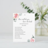 Carte Postale Faire-part Jeux de Baby Shower fleurs aquarelles roses (Debout devant)