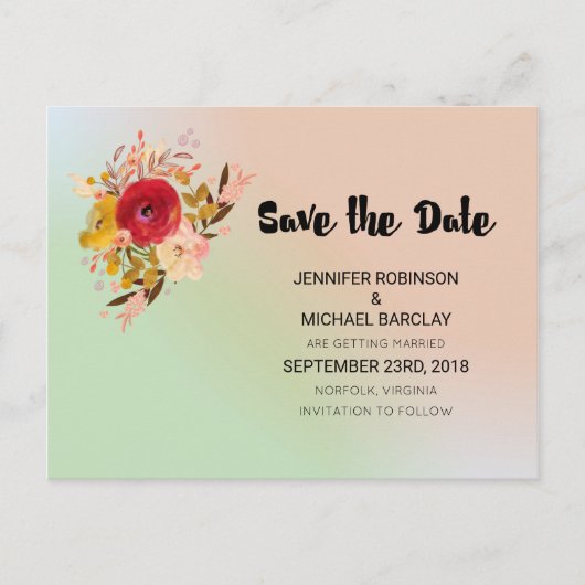 Carte Postale Faire-part Joli Bouquet Aquarelle Florale  Save The Date (Devant)
