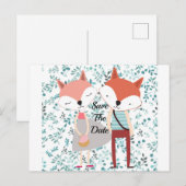 Carte Postale Faire-part Joli Couple de Renards de Dessin Animé (Devant / Derrière)