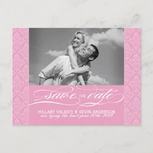 Carte Postale Faire-part Joli Damassé Rose Enregistrer la Date